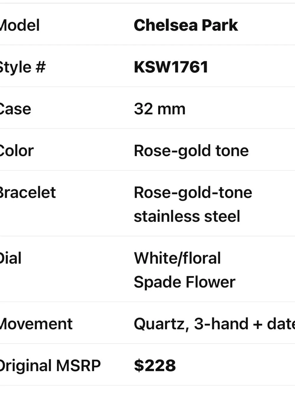 BNWT Kate Spade New York Chelsea Park Rose Gold Watch